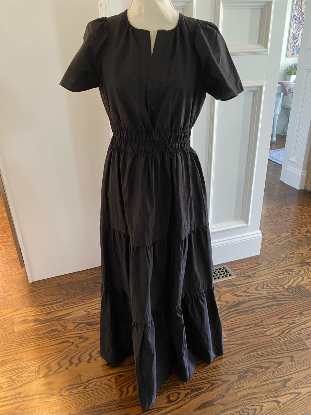 Anthropologie Black Tiered Maxi Dress with Smocked Waist